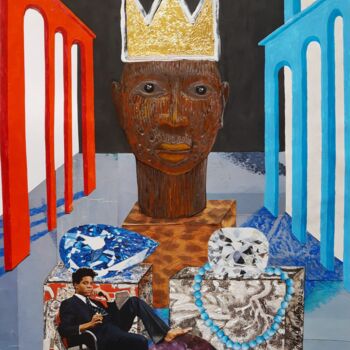Collages getiteld "King Exu Basquiat" door Miguel Matos, Origineel Kunstwerk, Collages