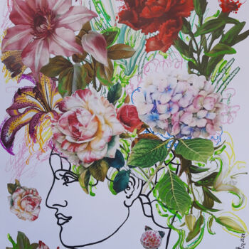 拼贴 标题为“Flores na Cabeça e…” 由Miguel Matos, 原创艺术品, 拼贴