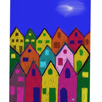 Arte digital titulada "Casas de colores" por Miguel Sanguesa, Obra de arte original, Pintura Digital