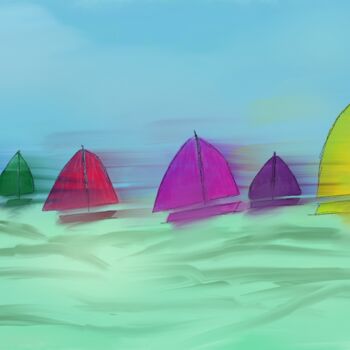 Painting titled "Regata de colores" by Miguel Sanguesa, Original Artwork, Digital Painting