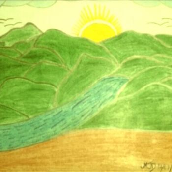 Dessin intitulée "Paysage montagneux" par Dave Dawood, Œuvre d'art originale, Crayon
