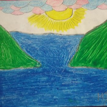 Dessin intitulée "Paysage montagneux…" par Dave Dawood, Œuvre d'art originale, Crayon