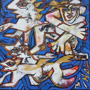 Pintura intitulada "scène de chasse" por Miha, Obras de arte originais, Acrílico