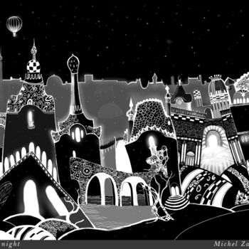 Digitale Kunst getiteld "The city of night" door Mikhail Zablodskii, Origineel Kunstwerk, Digitaal Schilderwerk