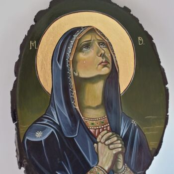 Painting titled "Saint Mary mourning" by Mihaela Anton, Original Artwork, Acrylic