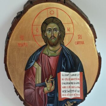 Painting titled "Icon of Jesus Christ" by Mihaela Anton, Original Artwork, Acrylic