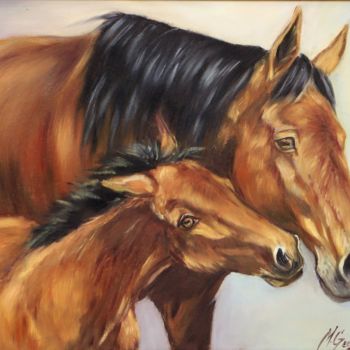 Painting titled "Horses love" by Mg Art, Original Artwork, Oil