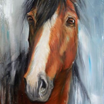 Schilderij getiteld "Brownie horse" door Mg Art, Origineel Kunstwerk, Olie