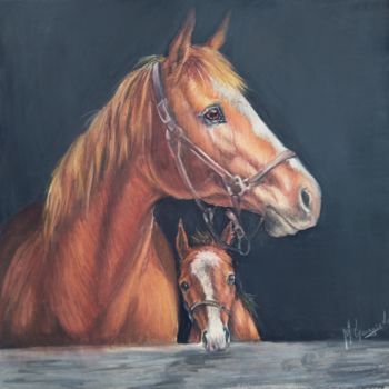 Drawing titled "Mother and her foal…" by Mg Art, Original Artwork, Pastel