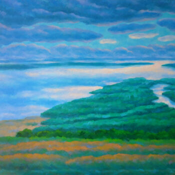 Painting titled "The River III" by Mikhaela Ivanova, Original Artwork, Oil Mounted on Wood Stretcher frame