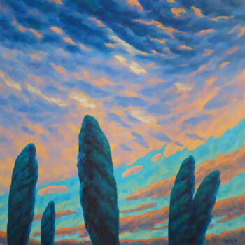 Painting titled "Sunset" by Mikhaela Ivanova, Original Artwork, Oil Mounted on Wood Stretcher frame