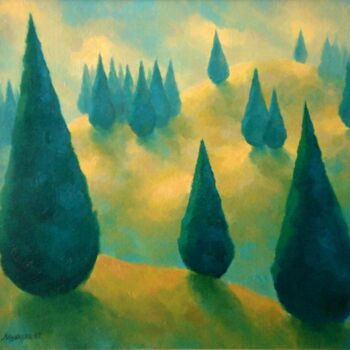 Painting titled "Around the hill II" by Mikhaela Ivanova, Original Artwork, Oil Mounted on Wood Stretcher frame