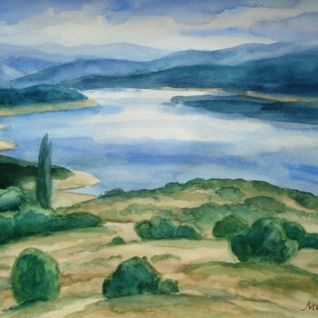 Pittura intitolato "Lake" da Mikhaela Ivanova, Opera d'arte originale, Acquarello