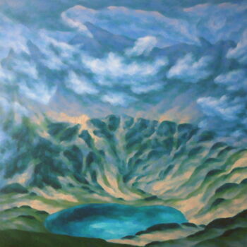Malerei mit dem Titel "The Water Mountain" von Mikhaela Ivanova, Original-Kunstwerk, Öl Auf Holzplatte montiert