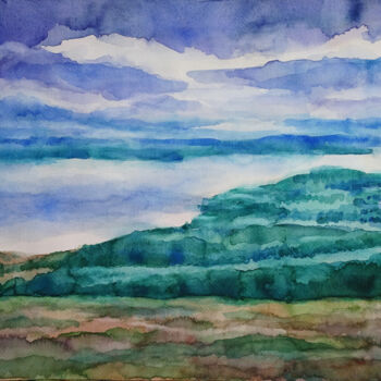 Painting titled "Cloudy Day by the R…" by Mikhaela Ivanova, Original Artwork, Watercolor