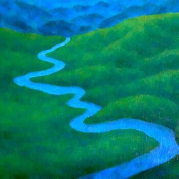 Painting titled "Valley I" by Mikhaela Ivanova, Original Artwork, Oil Mounted on Wood Stretcher frame