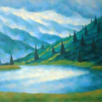 Ζωγραφική με τίτλο "Lake shores II" από Михаела Иванова, Αυθεντικά έργα τέχνης, Λάδι Τοποθετήθηκε στο Ξύλινο φορείο σκελετό