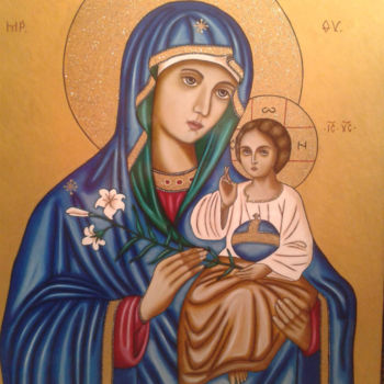 Painting titled "Holy Mary with Baby…" by Mihaela Art, Original Artwork, Oil