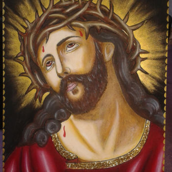 Painting titled "Jesus" by Mihaela Art, Original Artwork, Oil