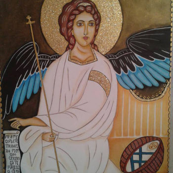 Painting titled "The Guardian Angel" by Mihaela Art, Original Artwork, Oil
