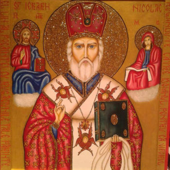 Schilderij getiteld "St Nicholas (Sf. Ni…" door Mihaela Art, Origineel Kunstwerk, Olie