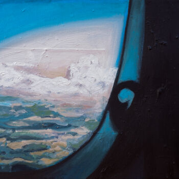 Painting titled "When are you coming?" by Mihai Cotiga, Original Artwork, Oil Mounted on Wood Stretcher frame