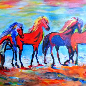 Painting titled "Horses" by Mihai Denis, Original Artwork, Acrylic