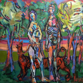 Картина под названием "прогулка с красной…" - Михаил Багларидис, Подлинное произведение искусства, Акрил