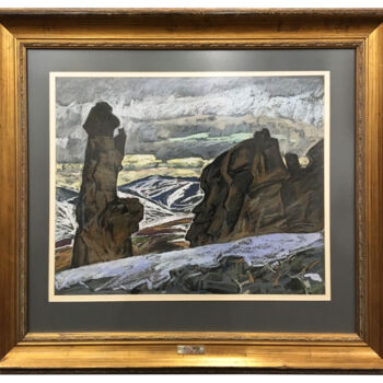 Painting titled ""Winter Mountains"…" by Mikhail Kokin, Original Artwork, Pastel Mounted on Cardboard