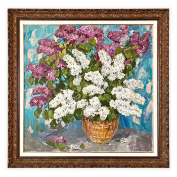 Pintura intitulada "Lilacs Original Oil…" por Mikhail Kokin, Obras de arte originais, Óleo