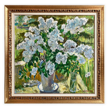 Malerei mit dem Titel "White lilacs" von Mikhail Kokin, Original-Kunstwerk, Öl