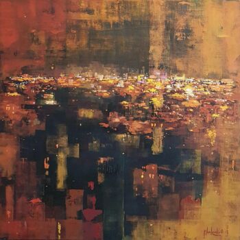 Malerei mit dem Titel "Fire Night" von Olga Mihailicenko, Original-Kunstwerk, Öl