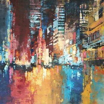 Painting titled "Colors Of The Night" by Olga Mihailicenko, Original Artwork, Oil