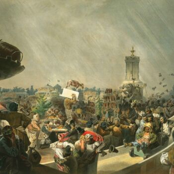 Pittura intitolato "Fête populaire sur…" da Mihály Zichy, Opera d'arte originale, Olio