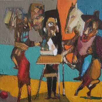 Pittura intitolato "The rider in yard" da Mihran Manukyan, Opera d'arte originale, Olio Montato su Telaio per barella in leg…