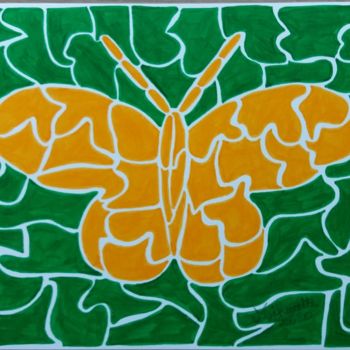 Dessin intitulée "Papillon" par Mihucette, Œuvre d'art originale, Marqueur