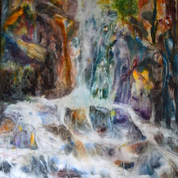 Pintura intitulada "Torrentielle cascade" por Mijo Chambon, Obras de arte originais, Aquarela Montado em Armação em madeira