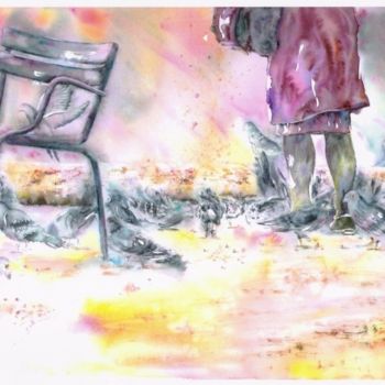 Painting titled "compagnie du soir" by Mijo Chambon, Original Artwork, Watercolor