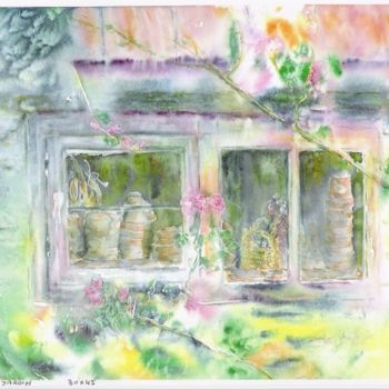 Pintura intitulada "Au fond du jardin" por Mijo Chambon, Obras de arte originais, Aquarela