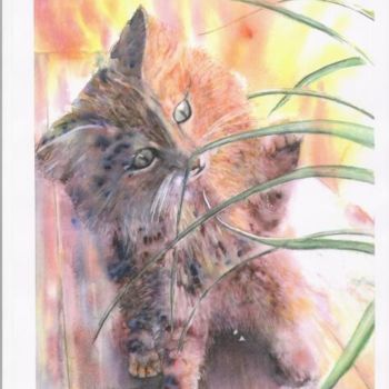 Painting titled "chaton joueur" by Mijo Chambon, Original Artwork