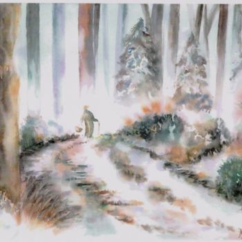 Painting titled "senteurs hivernales" by Mijo Chambon, Original Artwork, Watercolor