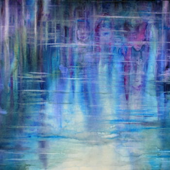 「Reflets d'Âmes」というタイトルの絵画 Mijo Chambonによって, オリジナルのアートワーク, 水彩画 ウッドストレッチャーフレームにマウント