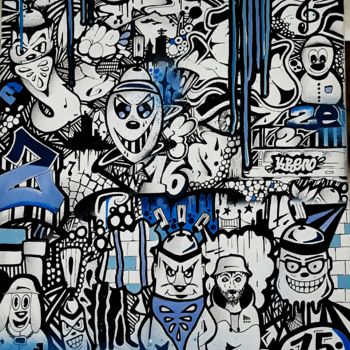 Painting titled "Les bonhommes bleus…" by Mickaël Munos, Original Artwork, Acrylic