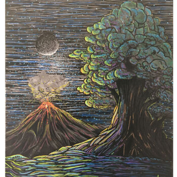 Malerei mit dem Titel "volcano" von Mikael Hoarau, Original-Kunstwerk, Acryl