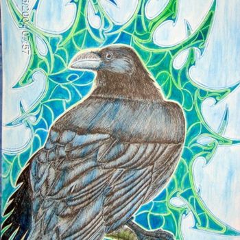 Картина под названием "the blue crow" - Draig Anchan, Подлинное произведение искусства, Масло