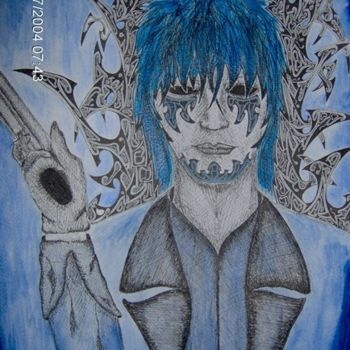 Painting titled "the blue killer" by Draig Anchan, Original Artwork, Oil
