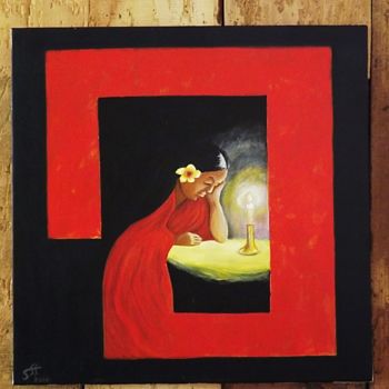 Peinture intitulée "Vahiné dans l'atten…" par Sergeff, Œuvre d'art originale, Acrylique