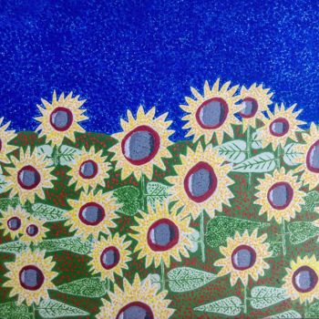 Painting titled "Sunflowers" by Mike Berend, Original Artwork, Acrylic Mounted on Wood Stretcher frame