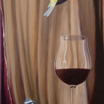 Malerei mit dem Titel "Blaumeisen und Rotw…" von Mike Kliemand, Original-Kunstwerk, Tempera