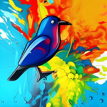 Arts numériques intitulée "Blue Bird Playa" par Mike Pi, Œuvre d'art originale, Peinture numérique Monté sur Plexiglas